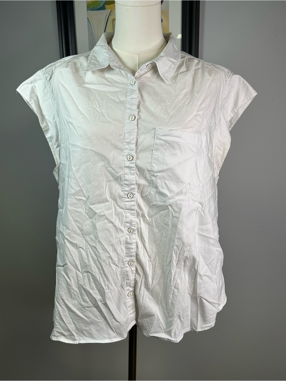 Maeve Anthropologie Top Shirt Sleeveless Size XL White Button Up